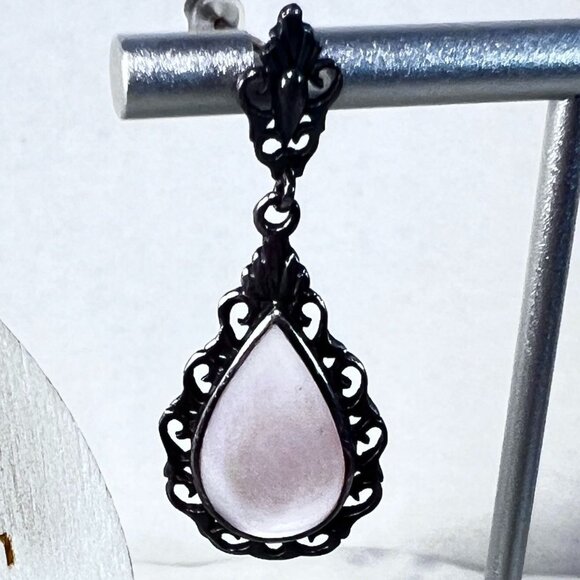 Vintage Boma 925 Silver Lavender Pink MOP Iridescent Post Earrings Art Deco - Picture 6 of 7